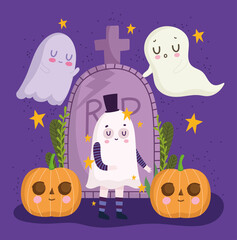 Poster - halloween ghosts and pumpkin