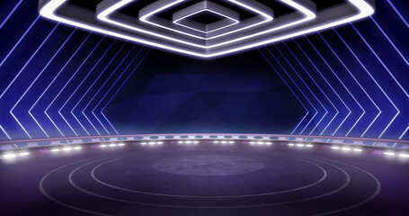 full shot of a modern, virtual tv show background, ideal for artistic tv shows, tech infomercials or