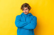 © luismolinero - Handsome blonde man isolated on yellow background feeling upset