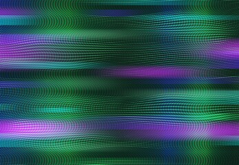 Leinwandbilder - Old TV glitch noise screen rainbow background. Broken TV effect, video file error problem and and display fail vector backdrop with RGB pixels grid, green and violet lines wave, distortion effect