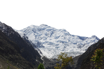 Wall Mural - Snowy peak mountain isolated over white background.Clipping path.