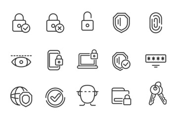 Wall Mural - set of security icon in linear style isolated on white background