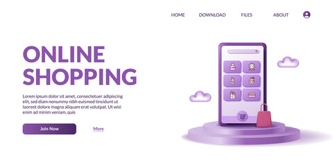 Wall Mural - cylinder stage podium display 3d cute mobile smart phone with shop app ecommerce. Online shopping illustration concept with 3d icon.