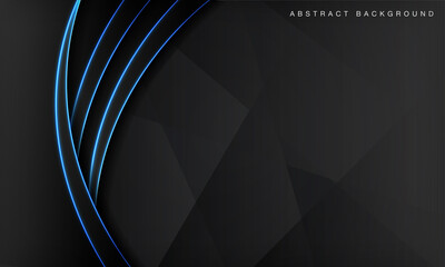 Black wave abstract technology background overlap layers on dark space with blue light neon effect decoration. Modern graphic design template elements for poster, flyer, brochure, landing page,