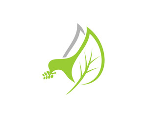 Poster - Pigeon with nature leaf wings logo