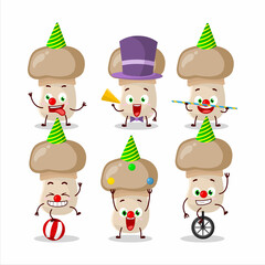 Sticker - Cartoon character of button mushroom with various circus shows