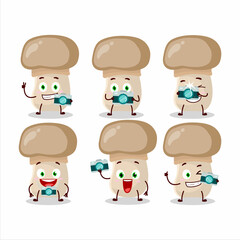 Poster - Photographer profession emoticon with button mushroom cartoon character