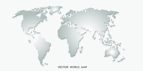 Wall Mural - 3d map of the world in grey color with shadow isolated on white background. vector illustration