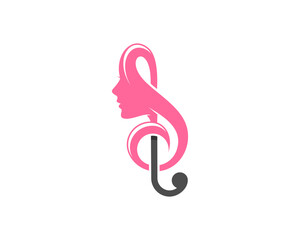 Poster - Combination beauty woman with music note logo