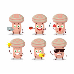 Wall Mural - Coral milky cap cartoon character with various types of business emoticons