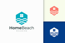 Home Or Resort Logo In Waterfront With Abstract Shape For Real Estate