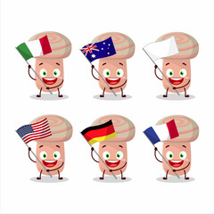 Sticker - Coral milky cap cartoon character bring the flags of various countries