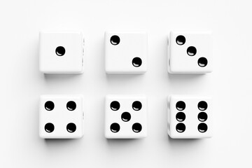 3D illustration set of game dice, isolated on white background. Dice design from one to six.