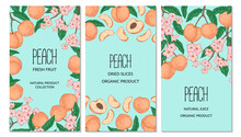 Set Of Hand Drawn Peach Vertical Designs. Vector Illustration In Sketch Style