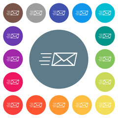 Wall Mural - Sending express mail outline flat white icons on round color backgrounds