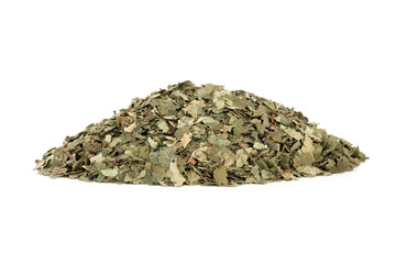 Poster - Dried birch leaves used in natural herbal plant medicine. Used for weight loss, lowers cholesterol, strengthens the immune system, aids digestion, is a diuretic and anti inflammatory. Betula alba.