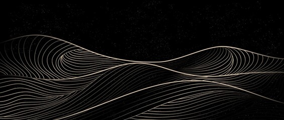 Golden wave line art, Abstract contemporary aesthetic backgrounds landscapes. use for print art, cover, invitation background, fabric. Vector illustration