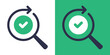 Correction icon. Magnifying glass with check mark icon.