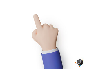 Realistic forefinger isolated on white background. 3d render point finger. Hand of a businessman in a suit.Vector illustration