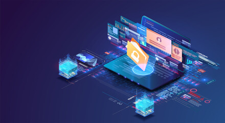 Wall Mural - the concept of a data protection website, prohibited entry. the concept of online security. the lapt