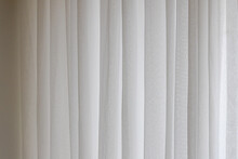 Light And See Through, Classic Vintage White Grey Sheer Curtains Hanging By The Window In Living Room With Sunlight In The Afternoon And Blurred Background.