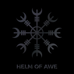 Wall Mural - Helm of Awe or helm of terror sign. Aegishjalmur. Icelandic symbol of protection and victory. Pagan vector. Nordic tattoos. Isolated illustration on black background in dark grey gradient color