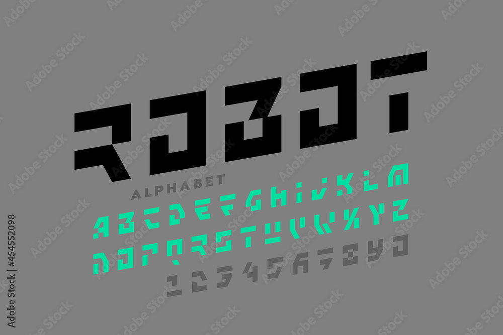 Technology style font design, robot alphabet, letters and numbers ...