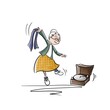 Grandmother is dancing and listen to the music on the turntable. Happy grandma. World senior citizen’s day. Active lifestyle