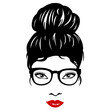 Woman face with glasses and bun
