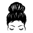 Messy bun hairstyle with lashes