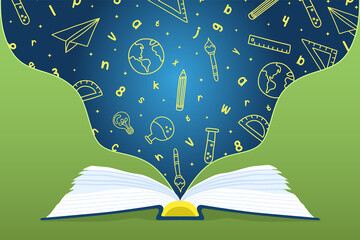 Open book school subject icon concept cartoon