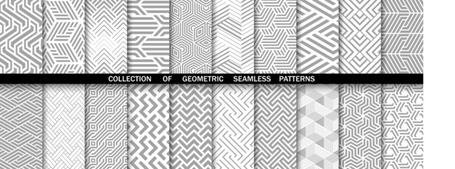 geometric set of seamless gray and white patterns. simple vector graphics.