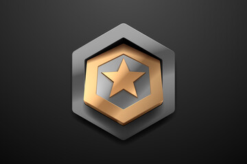 Wall Mural - gold and silver star badge on black background
