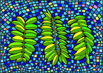 colorful leaf pattern and moses stained glass illustration vector