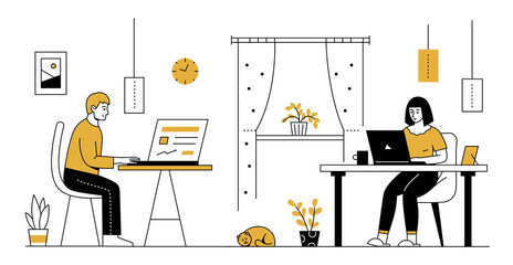 Sticker - Home office - modern line design style illustration