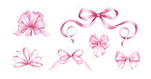 Hand Painted Pink Bows Isolated On White Background.
