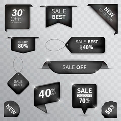 Wall Mural - ribbon tag set color black premium on background white