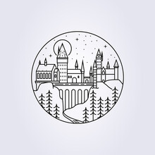 Line Art Hogwarts Castle Illustration Vector Icon Logo Print Apparel T-shirt Harry Potter