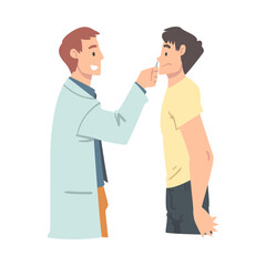 Canvas Print - Medical Check-up with Doctor Otolaryngologist in White Coat Examining Patient Vector Illustration