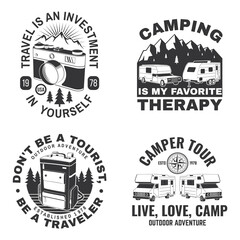 Wall Mural - set of camping badges, patches. vector illustration. concept for shirt or logo, print, stamp or tee.