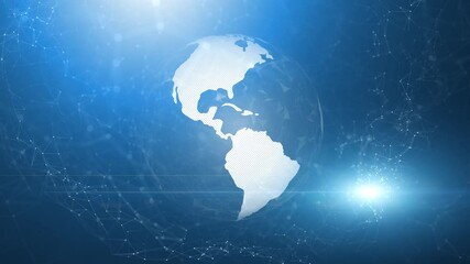 Conceptual 3d earth planet globe rotation on digital artificial intelligence cyberspace network animation background.	