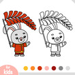 Coloring book for kids, Rabbit and chinese new year decoration