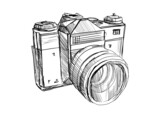 Fototapeta  - Szkic odręczny analogowego aparatu fotograficznego