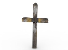 Old Wooden Grave Cross On The Background 3d-rendering