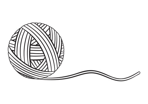 Ball of yarn thread icon. Round clew filament for knitting needles, crochet, sewing. Cotton or wool skein fiber for knit knitwear handmade. Material for creative needlework hobby. Black outline vector