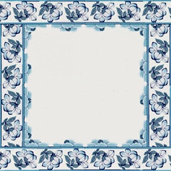 Poster - Floral patterned square frame in navy blue vector