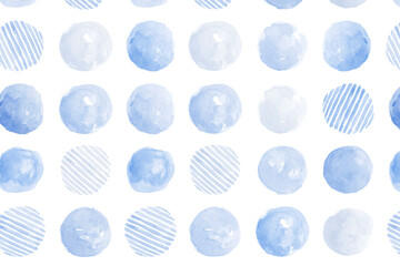 Wall Mural - Indigo blue watercolor circle seamless patterned background
