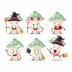 Poster - Halloween expression emoticons with cartoon character of green amanita