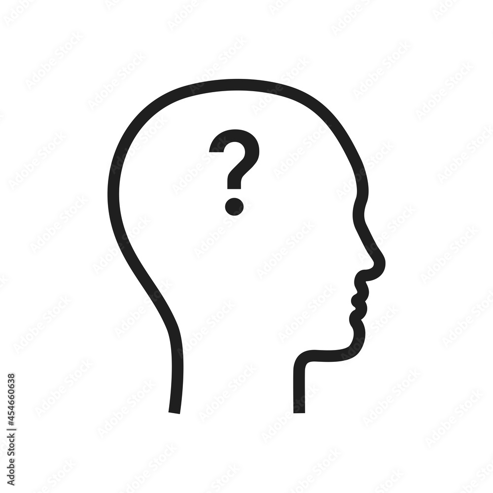 Silhouette human profile with question mark in head.