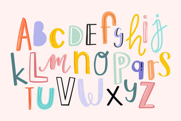 Wall Mural - Alphabet doodle typography font set vector